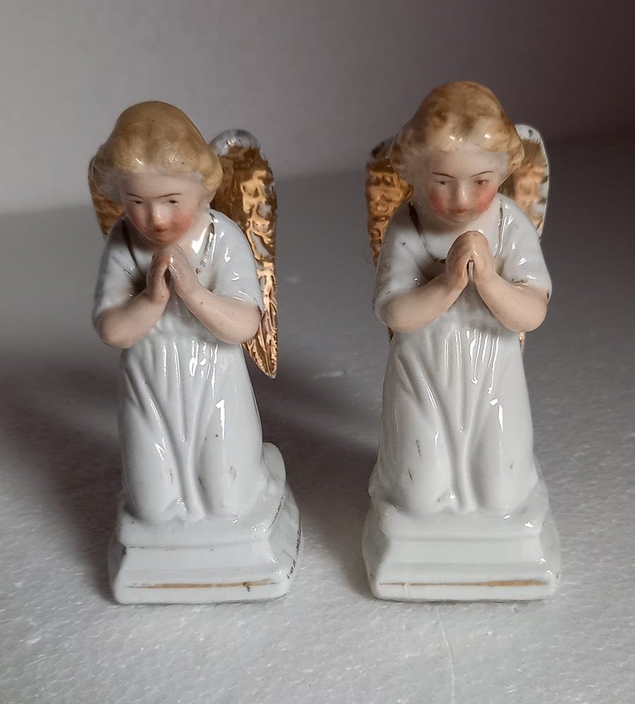 2 antieke porseleinen engeltjes, Ophalen of Verzenden, Gebruikt