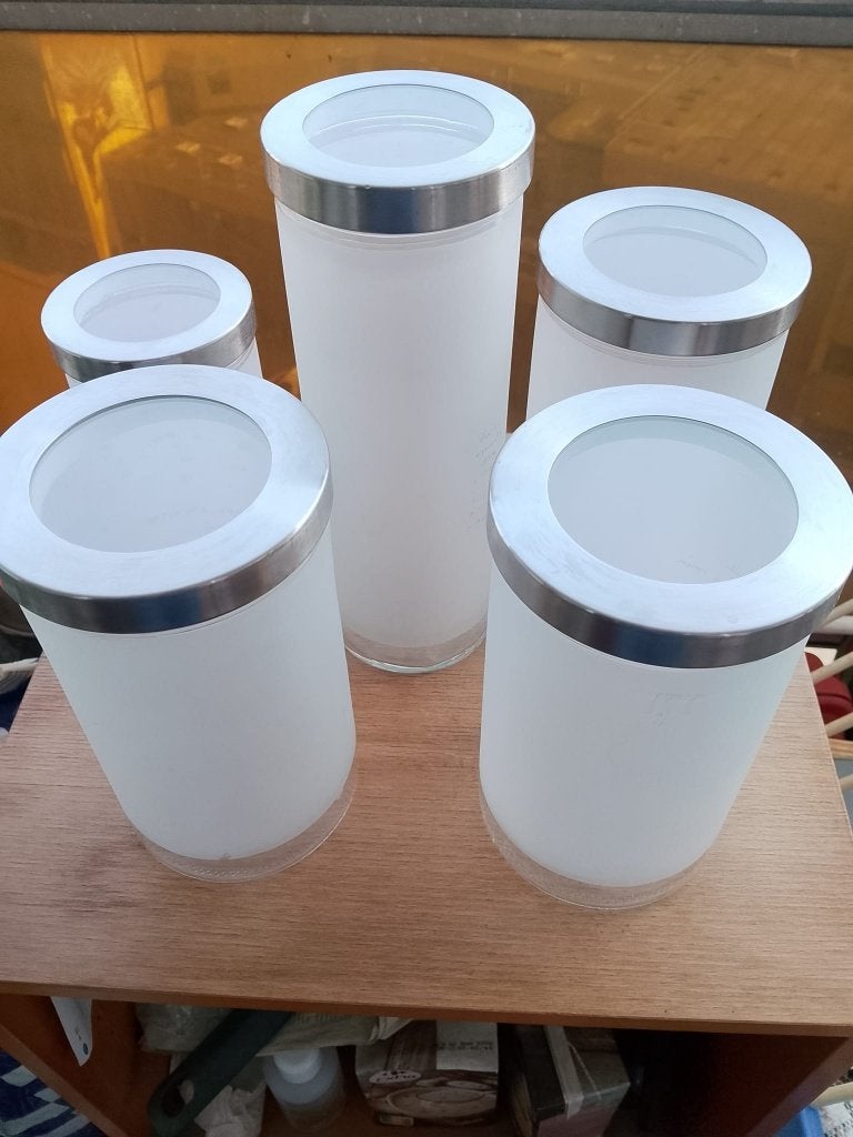 POTJES GLAZEN VOORRAADPOTTEN 5 STUKS, Ophalen, Kom(men), Overige stijlen, Glas