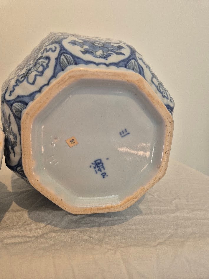 Antique Boch Frères Covered Vases C. 1890 | Blue & White, Ophalen