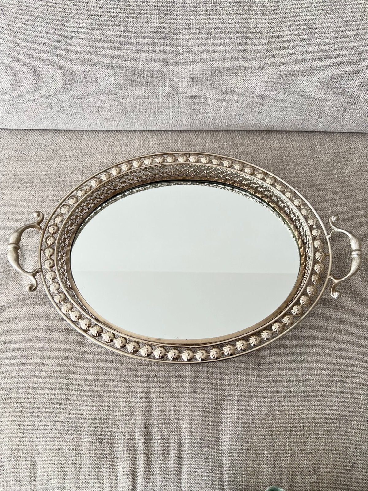 Vintage zilveren spiegeldienblad / tray (50x33 cm), Antiek en Kunst, Ophalen of Verzenden, Ovaal