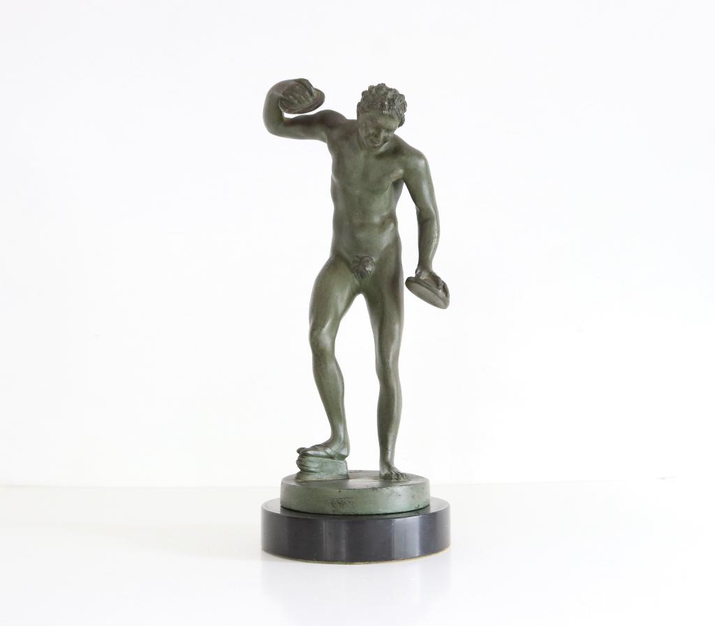 Art Deco bronzen beeld dancing faun gepatineerd gesigneerd, Ophalen, Brons