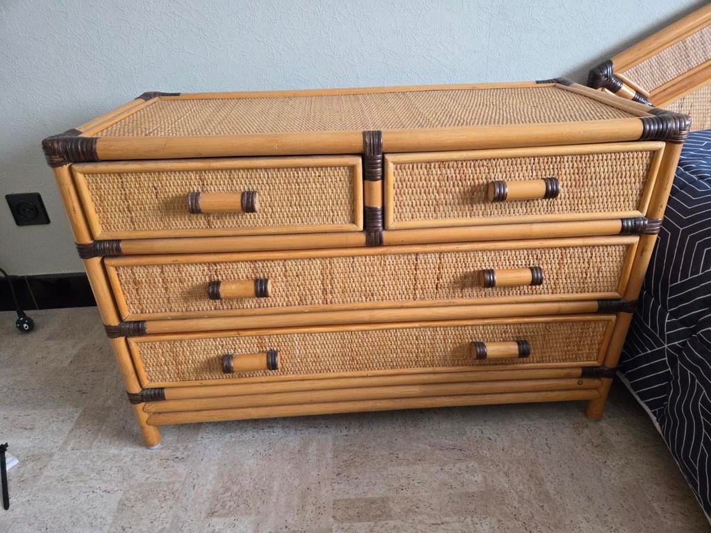 Chambre bohème complète en bambou et rotin, Enlèvement, Queen size