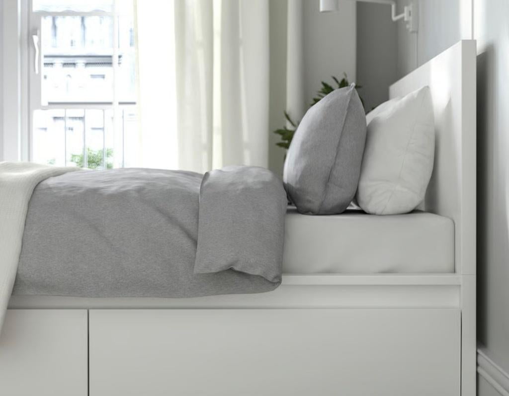 Lit 160x200 + sommier + 4 tirroirs état impeccable, Maison & Meubles, Comme neuf, Enlèvement, 200 cm, Blanc