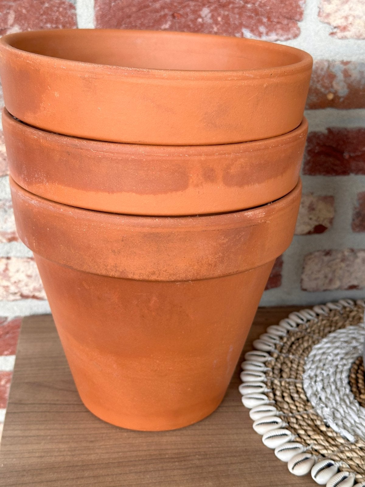 Terracotta bloempotten 3 stuks, Jardin & Terrasse, Pots de fleurs, Enlèvement ou Envoi, Moins de 25 cm, Rond, Utilisé