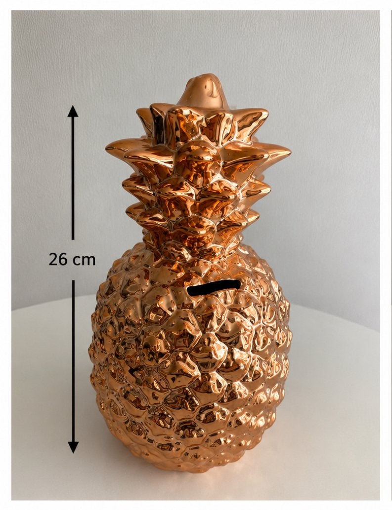 Ananas spaarpot – glanzend koperkleurig keramiek – 26 cm, Huis en Inrichting, Overige Huis en Inrichting, Ophalen, Zo goed als nieuw