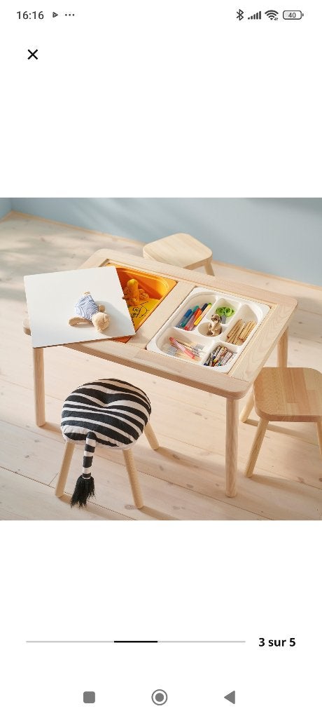 Table enfant Ikea Flisat + 2 bacs, Ophalen, Gebruikt, Wit, Opbergmeubel