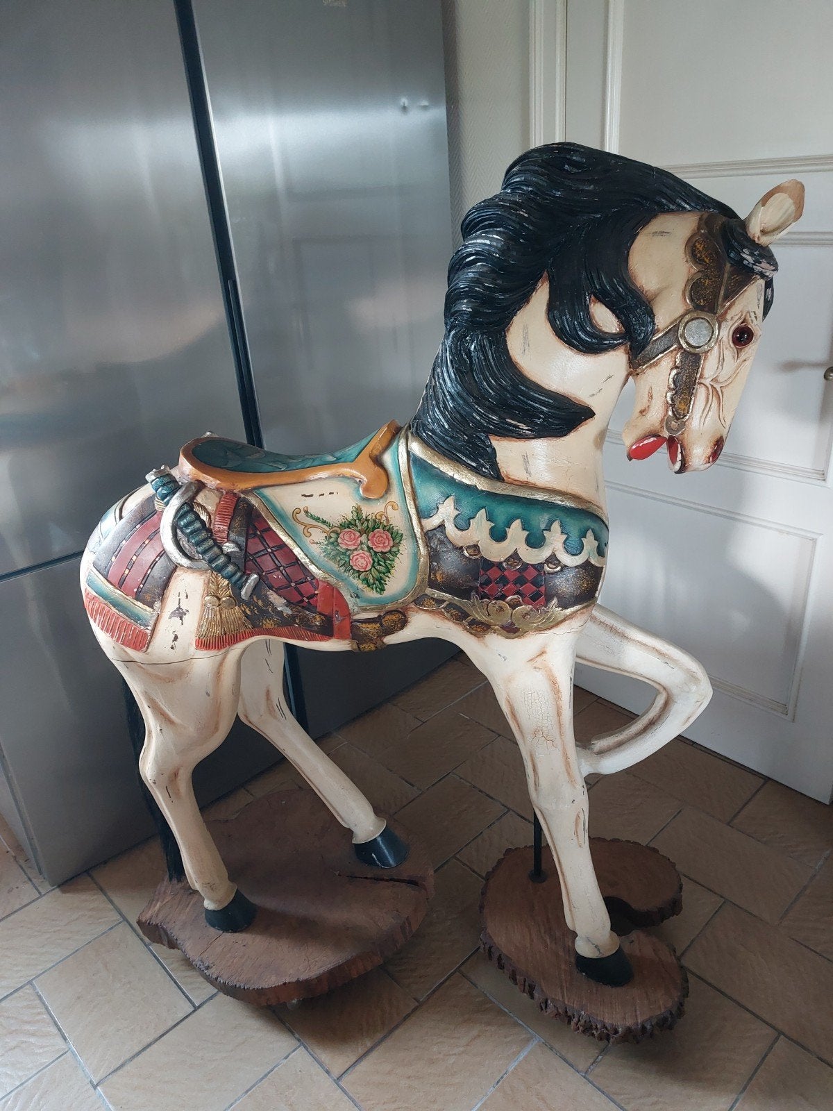carrousel paard, Antiquités & Art, Enlèvement, Objet, Multicolore, Bois