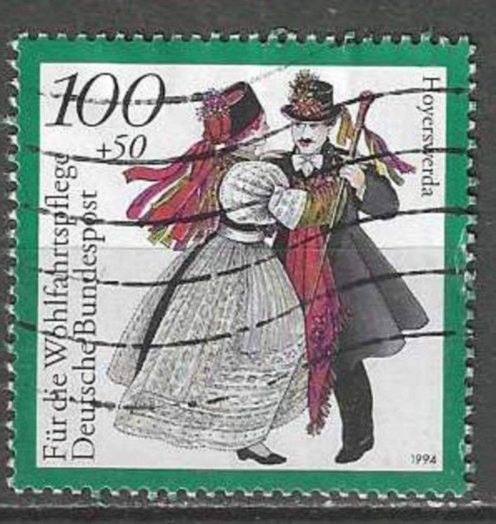 Allemagne 1994 - Yvert 1592 - Vêtements régionaux (ST), Timbres & Monnaies, Timbres | Europe | Allemagne, Envoi, Affranchi