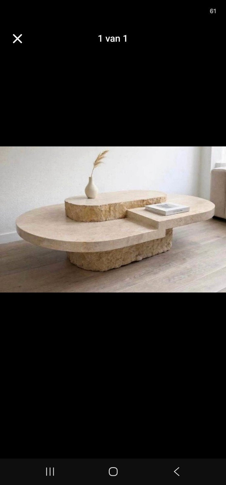 Unieke design salontafel – travertin look – echte eyecatcher, Huis en Inrichting, Ophalen