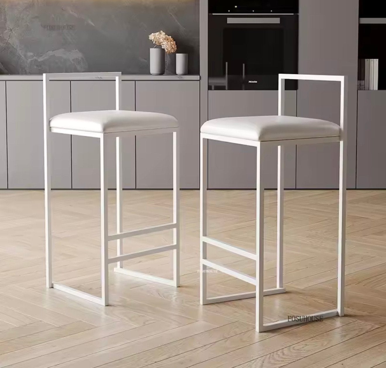 Tabourets de bar minimalistes, Comme neuf, Cuir, 60 à 90 cm, 3 tabourets