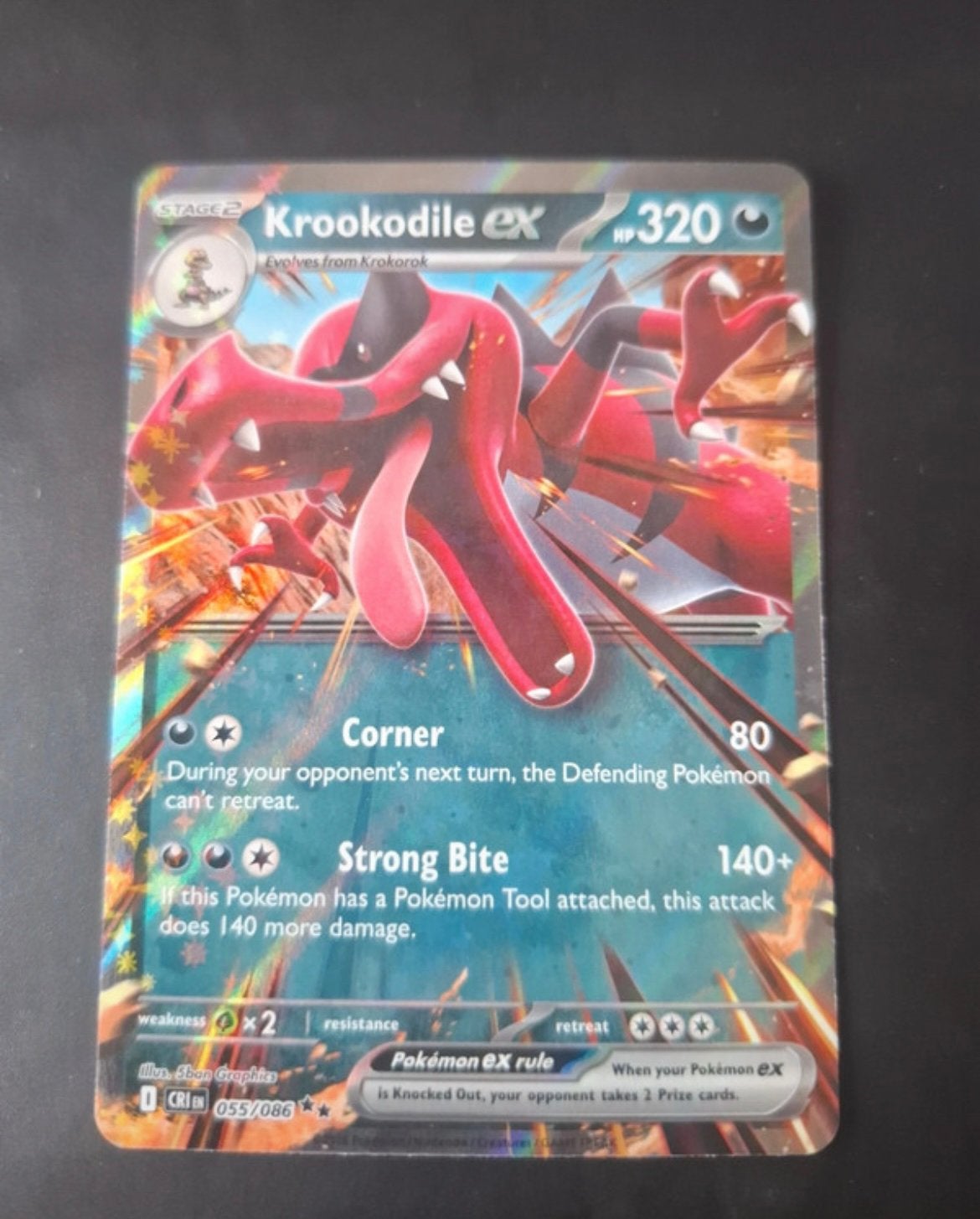 Carte Pokémon - Krookodile ex CRI 55 anglais, Enlèvement ou Envoi, Comme neuf