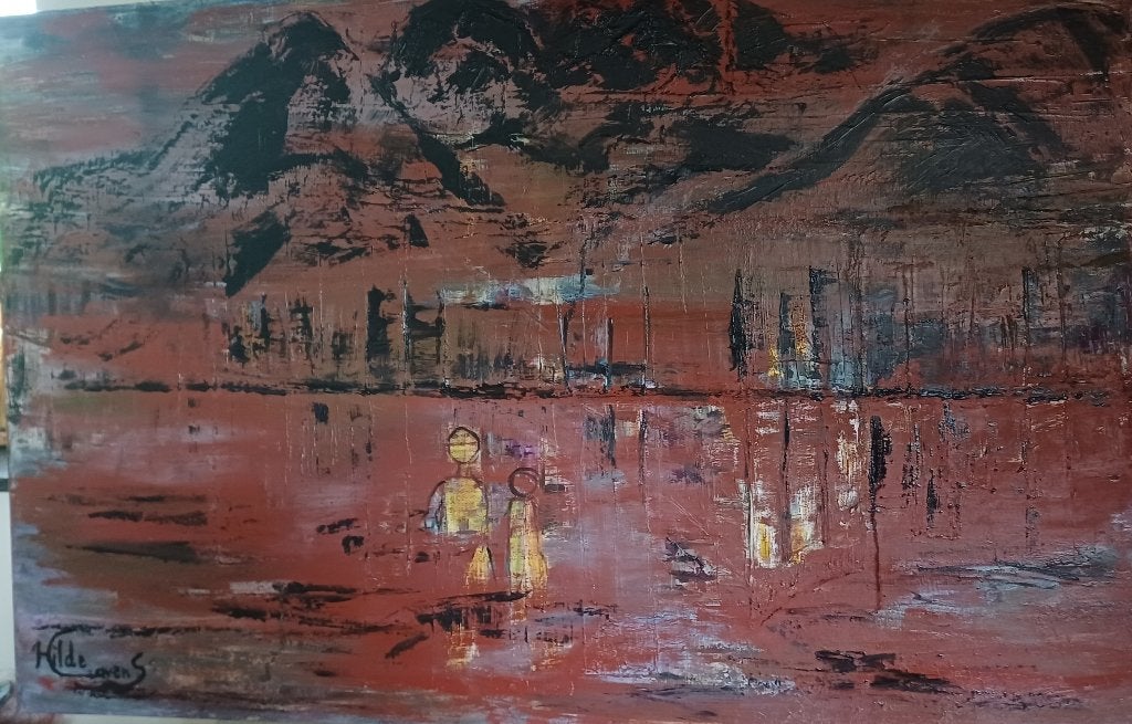 Schilderij 'Mountain night' in olieverf paletmes, nieuw., Ophalen, Olieverf