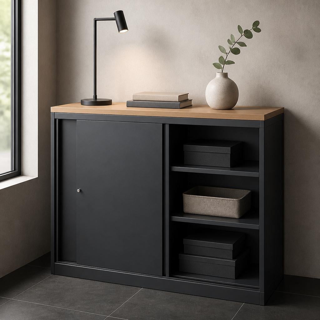 Metalen archiefkast, Huis en Inrichting, Kasten | Dressoirs, Ophalen, 100 tot 150 cm, Zo goed als nieuw, Metaal
