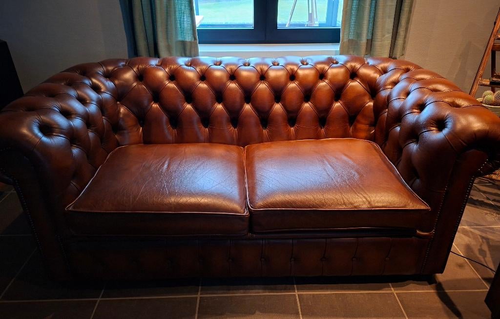 Chesterfield 2zit, Huis en Inrichting, Ophalen, Gebruikt, 150 tot 200 cm, Tweepersoons