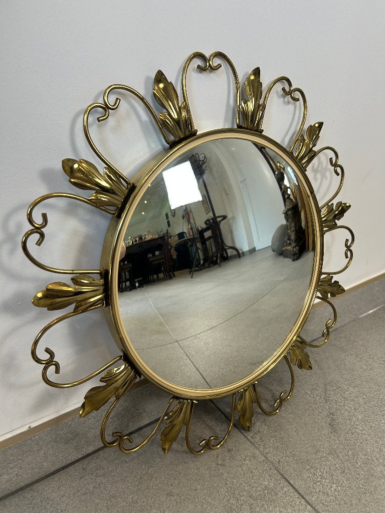 Miroir SOLEIL convexe en métal doré, Enlèvement ou Envoi, Rond, Moins de 50 cm, Moins de 100 cm