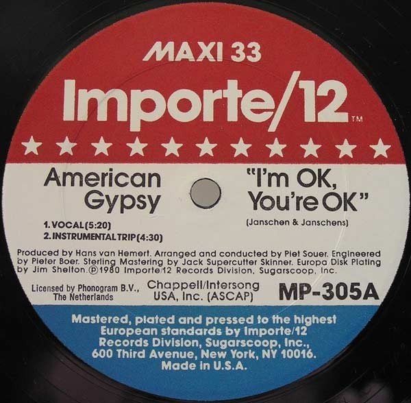 12inch AMERICAN GYPSY : I'm OK You're OK, Cd's en Dvd's, Vinyl | R&B en Soul, Gebruikt, Funk, Originele persing, Ophalen of Verzenden