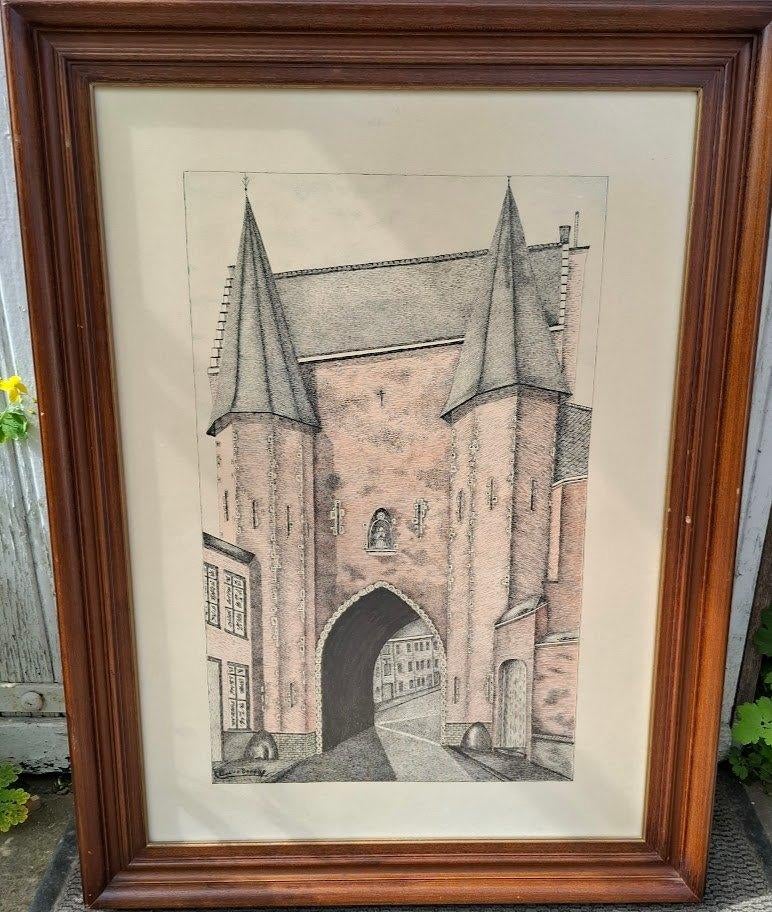 Kader tekening  Koepoort Ninove, Antiek en Kunst, Ophalen of Verzenden
