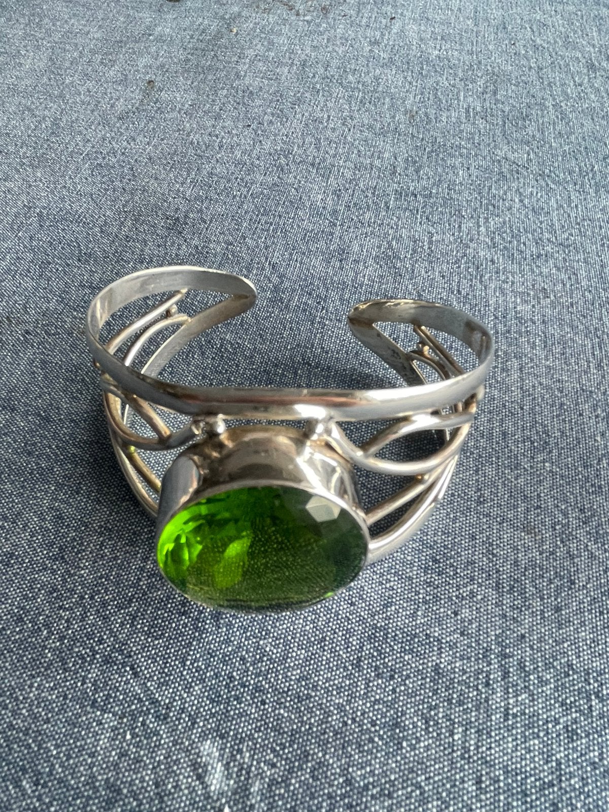 Zilveren Armband met Groene Edelsteen ( 925 )., Ophalen of Verzenden