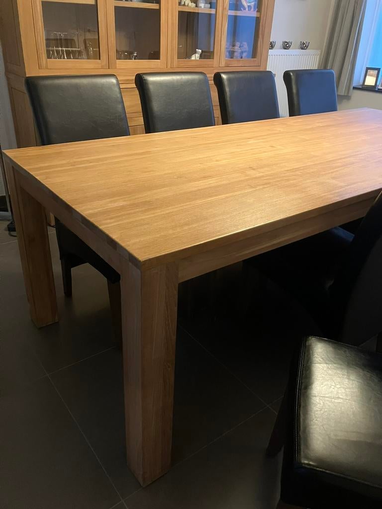 Massief teakhouten eettafel, Teck, Eigentijds landelijk, Comme neuf, 100 à 150 cm