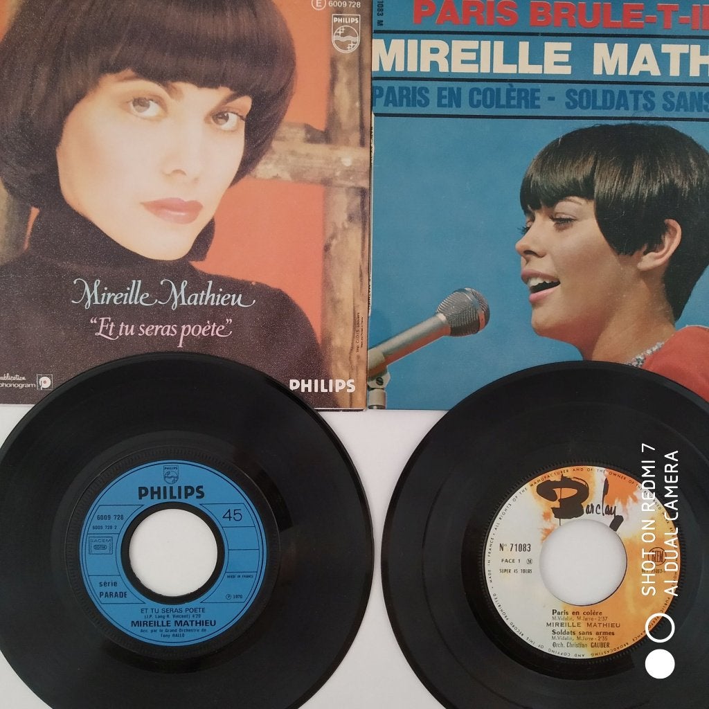 MIREILLE MATHIEU lot de 2 45t EP 7 pouces 1966 & 1976, Enlèvement ou Envoi, 7 inch, Utilisé, EP