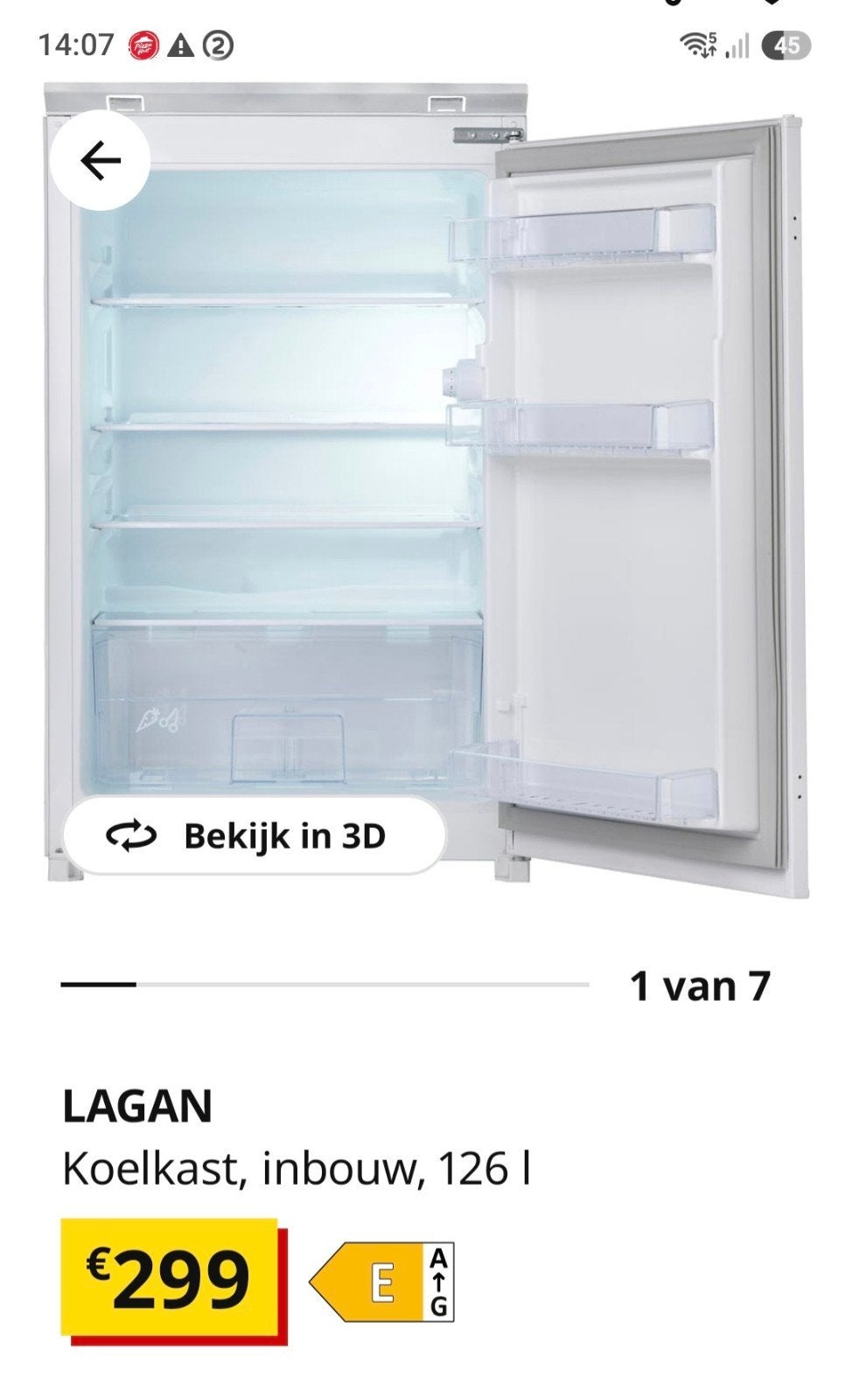 LAGAN inbouwkoelkast 126 L, 85 à 120 cm, Enlèvement, 45 à 60 cm, 100 à 150 litres