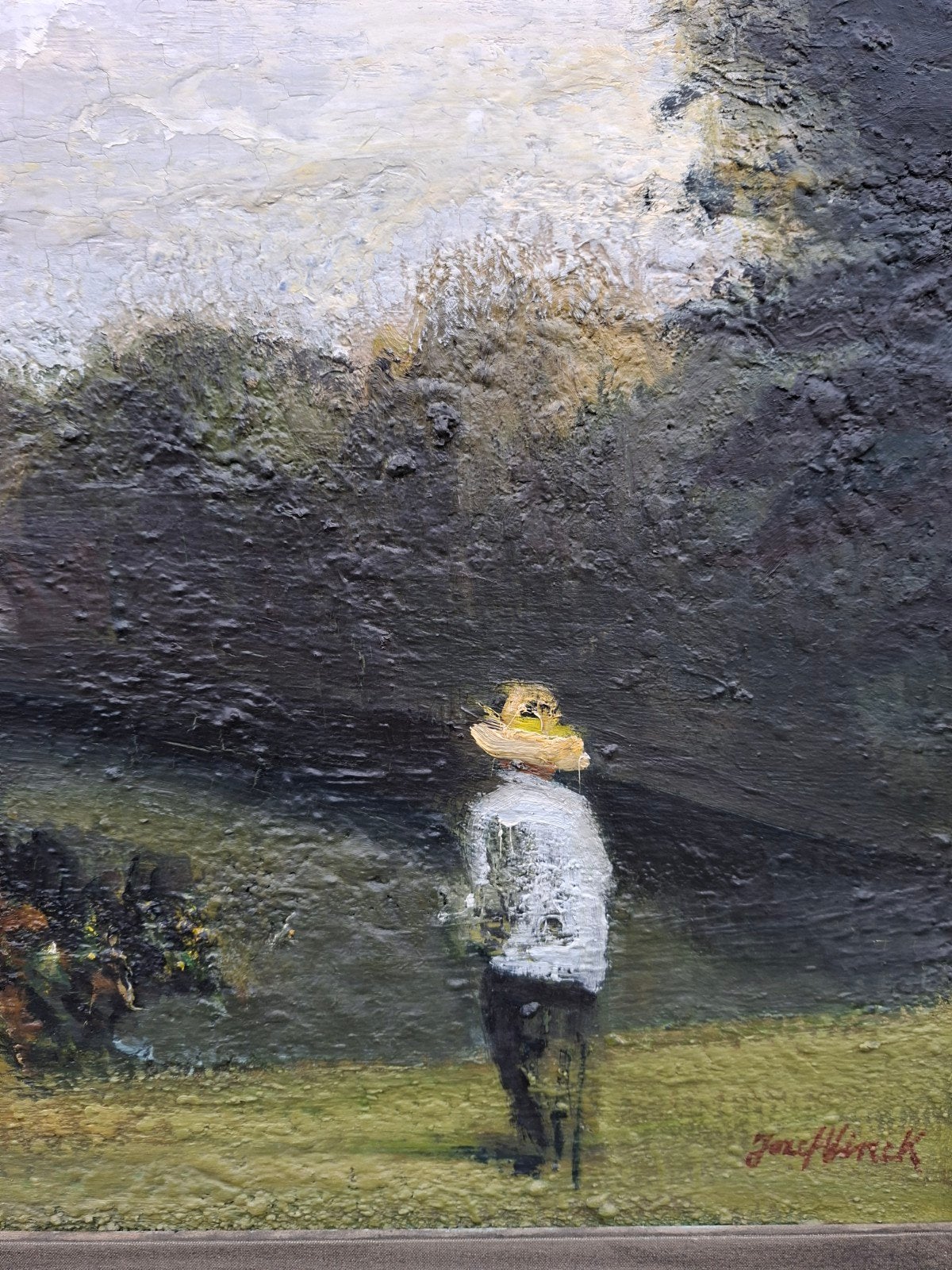 VINCK Jozef "Man aan parkvijver" olie op doek, Antiek en Kunst, Ophalen, Doek