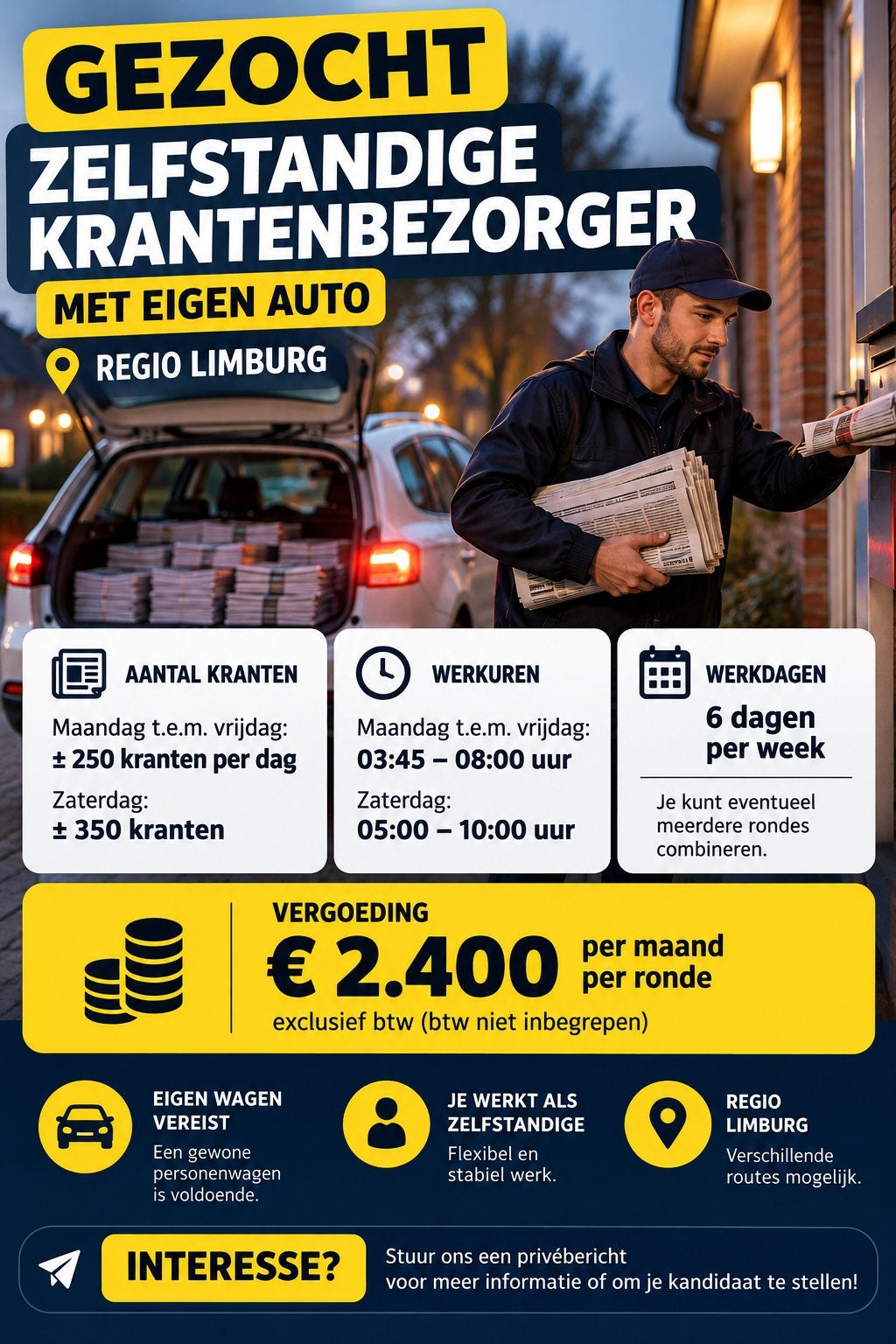 ZELFSTANDIGE KRANTENBEZORGER MET EIGEN AUTO – LIMBURG, Vacatures