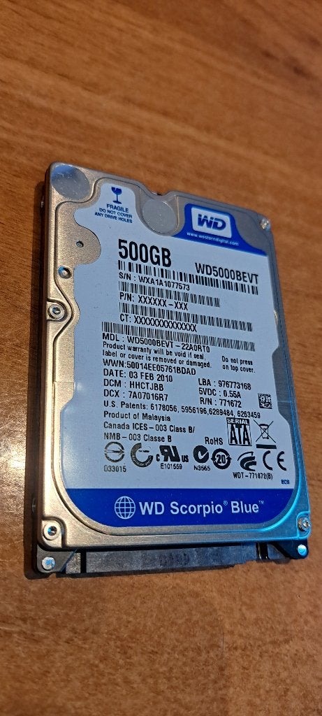 Western digital 2,5 inch 500gb, Computers en Software, Harde schijven, Intern, 500 gb, SATA, Ophalen of Verzenden