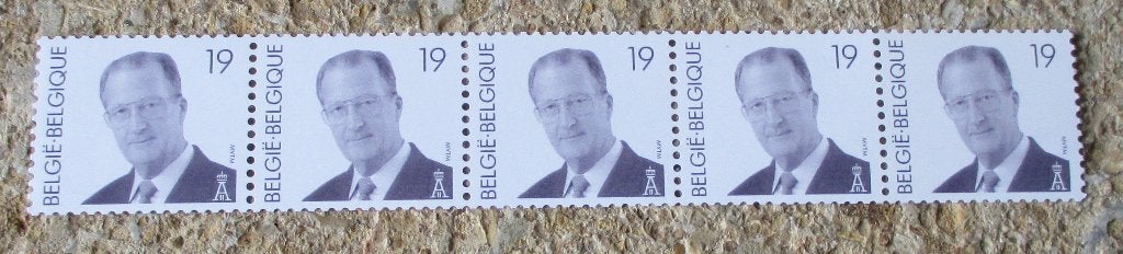 5 rolzegels koning Albert met nummer, Koninklijk huis, Frankeerzegel, Ophalen of Verzenden, Zonder stempel