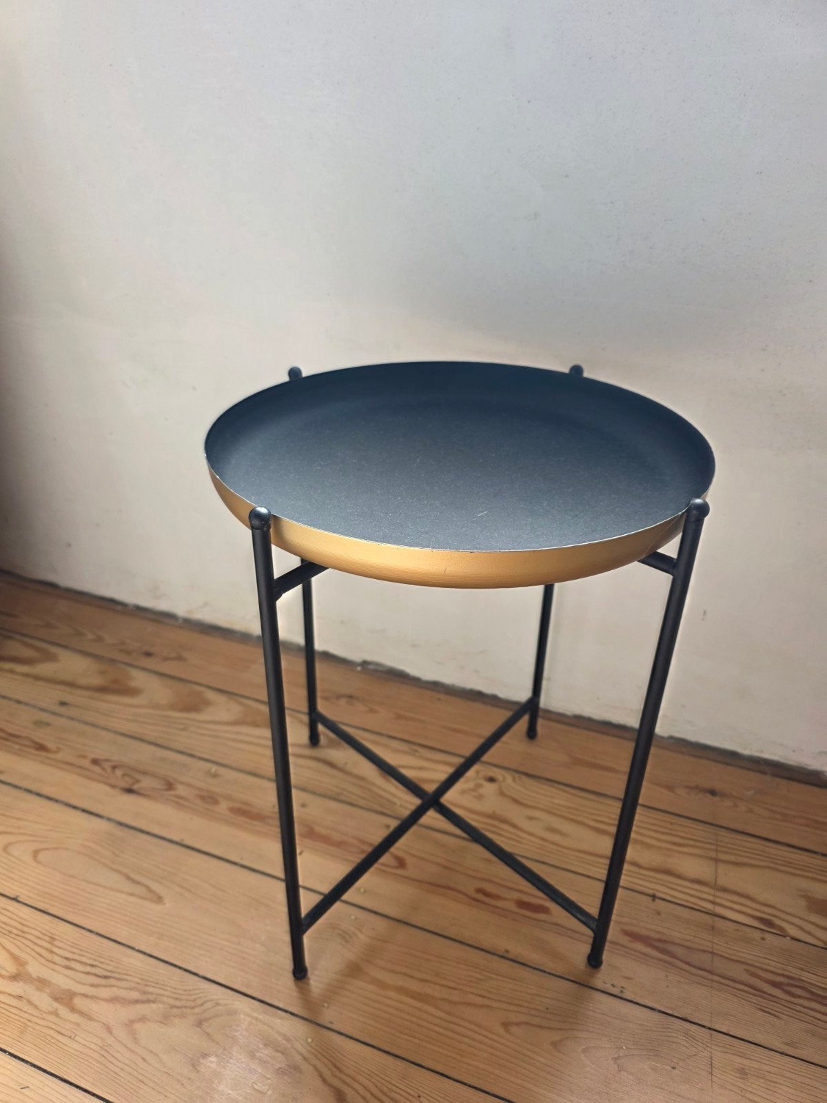 Opvouwbaar bijzettafel, Ophalen of Verzenden, Gebruikt, Rond, Metaal of Aluminium