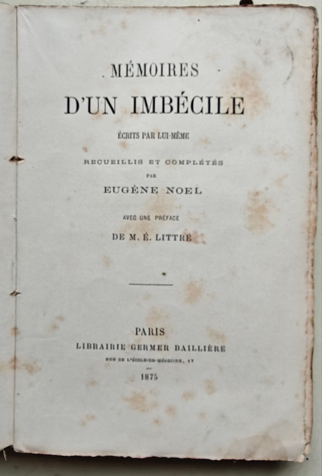 Mémoires d' un Imbécile, 1875., Ophalen of Verzenden