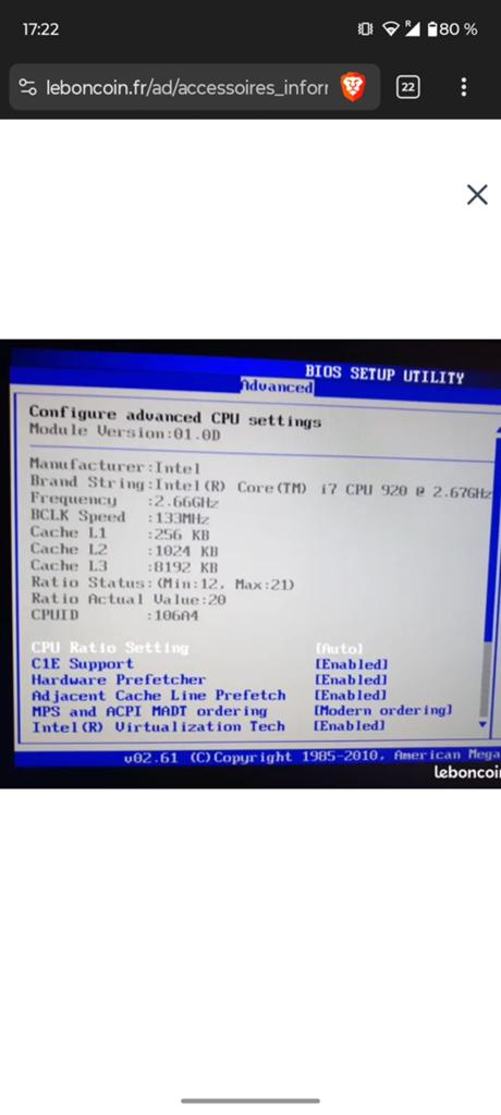 Processeur Intel i7-920, Informatique & Logiciels, Processeurs, Enlèvement ou Envoi, Comme neuf