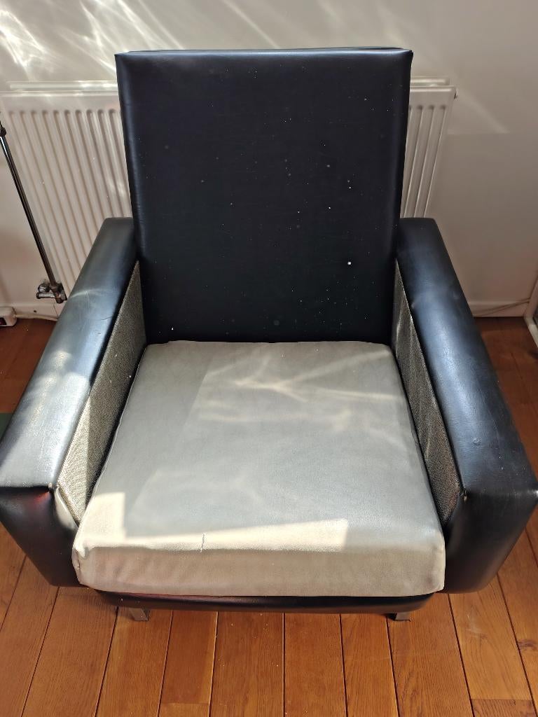 Vintage éénzit in skai jaren '60, Huis en Inrichting, Fauteuils, Ophalen, Gebruikt, Minder dan 75 cm, Retro vintage