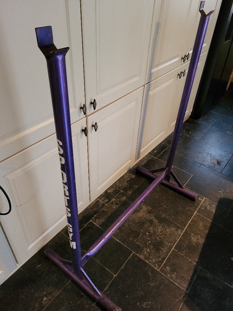 Professioneel paars halterrek / squat rack, Sport en Fitness, Ophalen, Gebruikt, Metaal, Overige typen