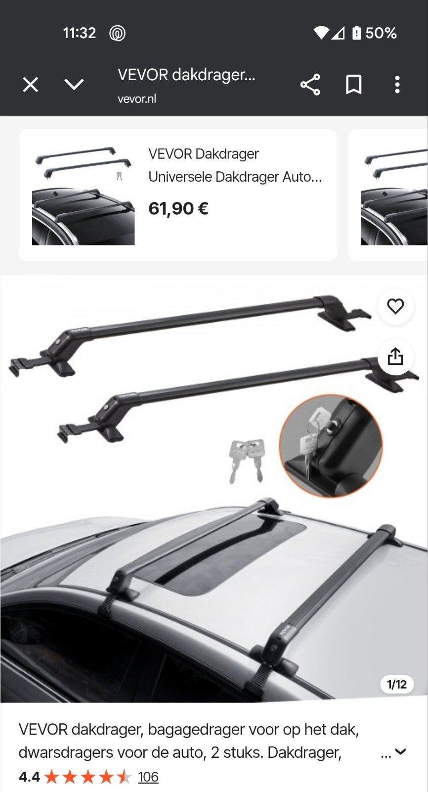 Vevor - roof rack, Ophalen