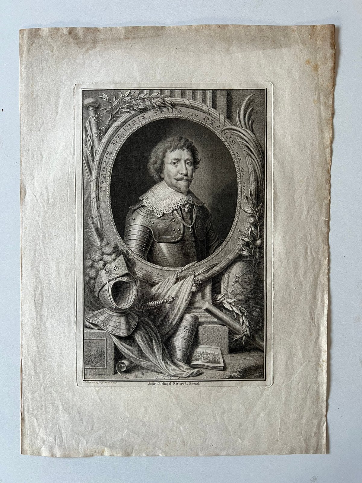Antieke kopergravure Prins Frederik Hendrik–P. Tanjé (1749), Antiek en Kunst, Ophalen, Portret, Gravure, Gesigneerd