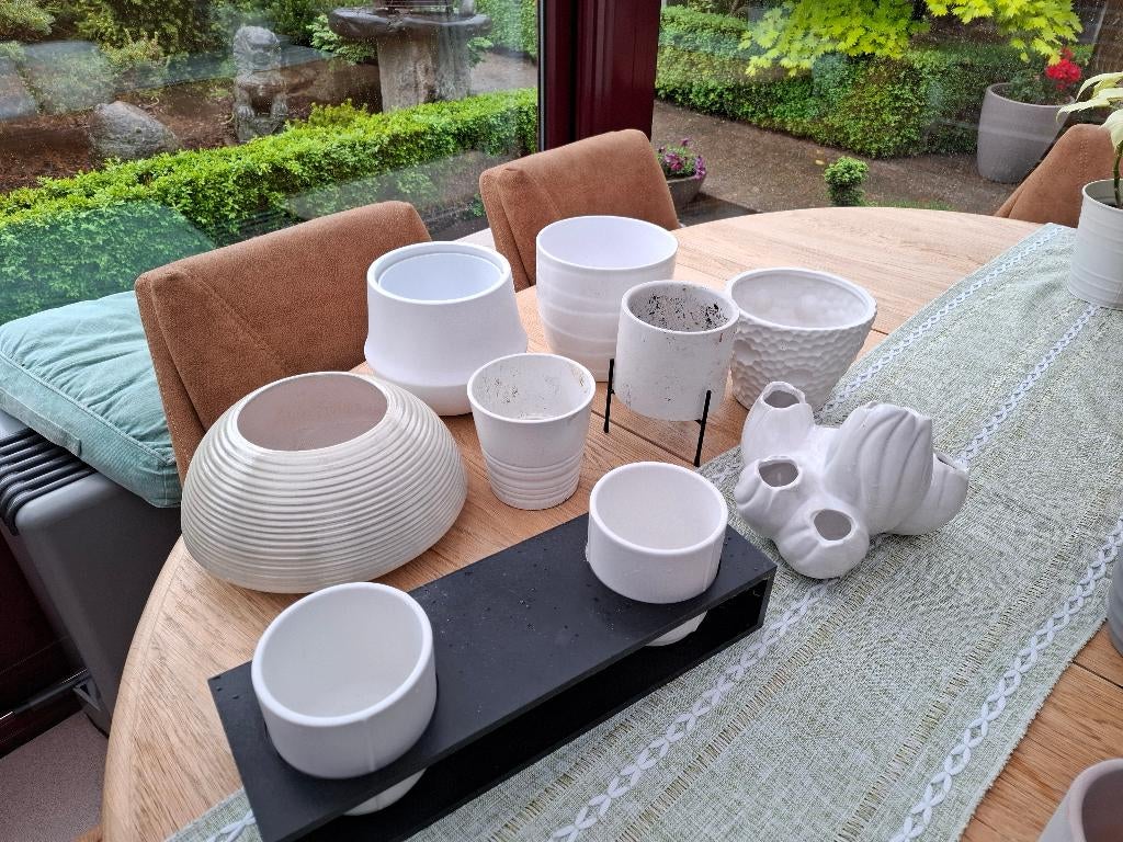 Set witte bloempotten, Tuin en Terras, Bloempotten, Ophalen, Gebruikt, Aardewerk, Binnen