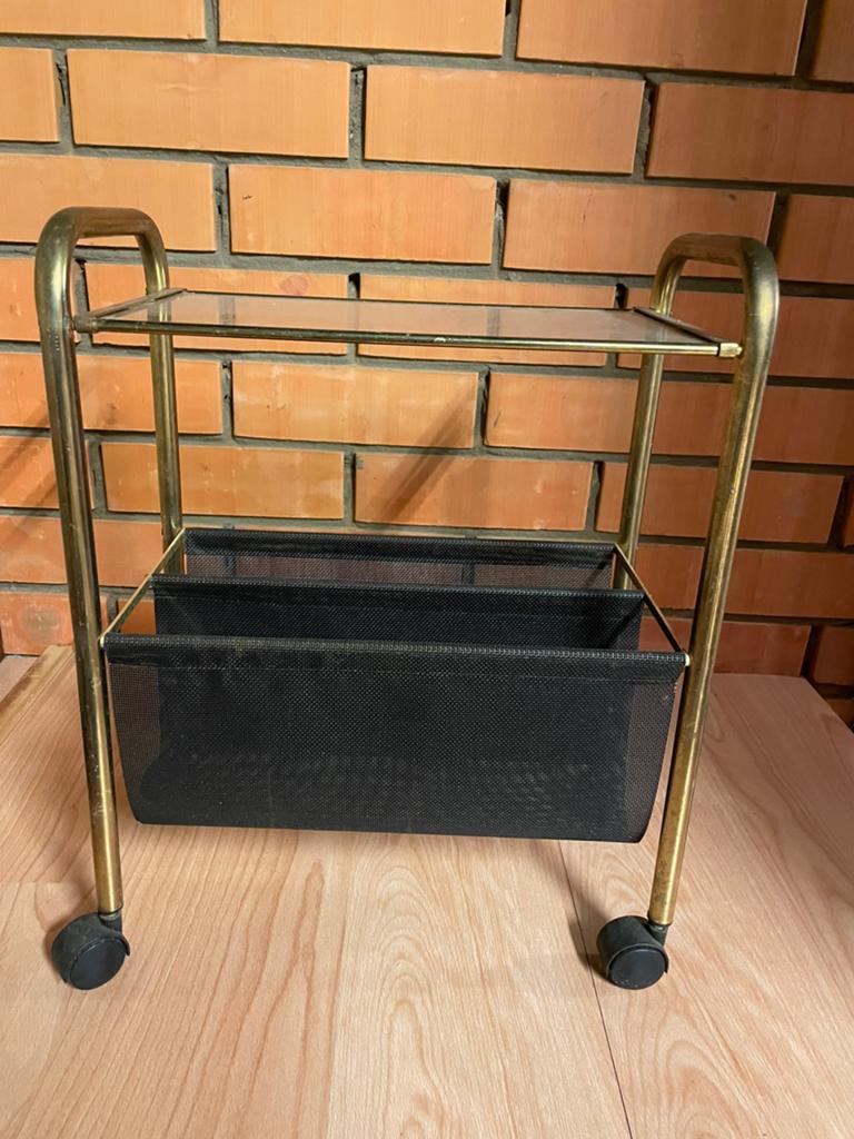 Vintage bijzettafel/magazinehouder, Maison & Meubles, Tables | Dessertes, Verre, Vintage, Enlèvement, Utilisé