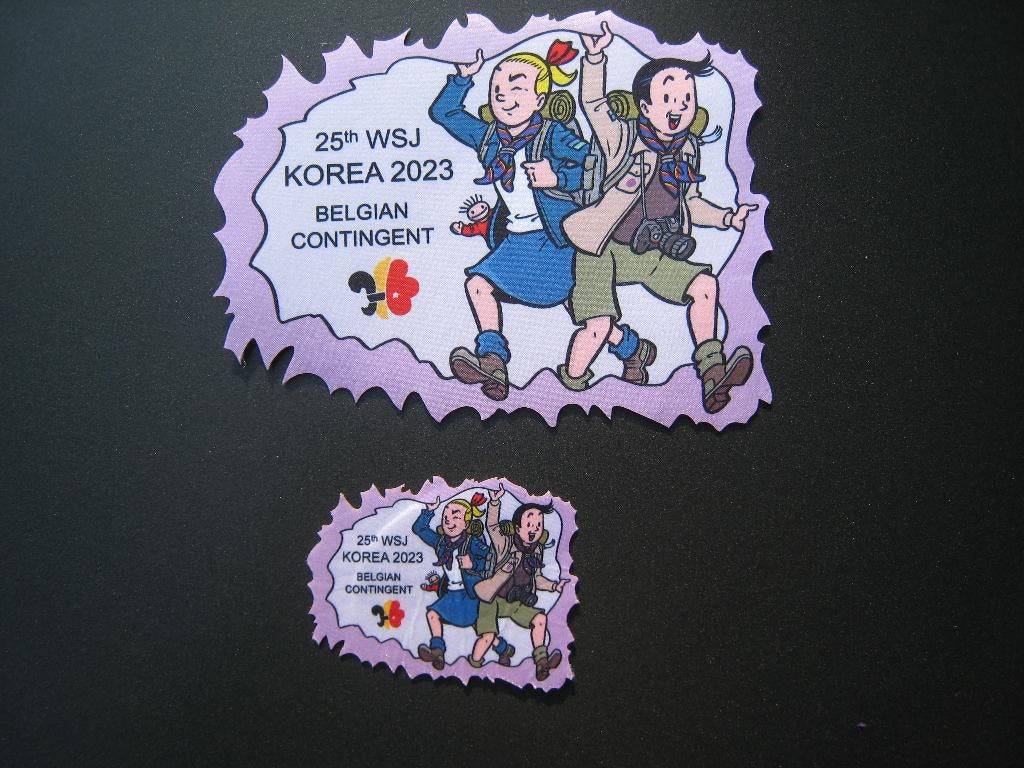 Scoutisme Jamboree x 2 insignes Suske & Wiske Badges, Verzenden, Nieuw, Embleem, Speld of Insigne