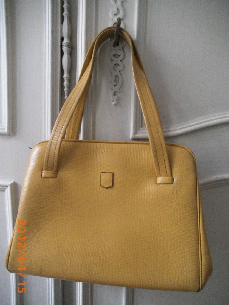 Sac à main en cuir jaune paille de 1960, Enlèvement ou Envoi, Utilisé, Jaune, Sac à main