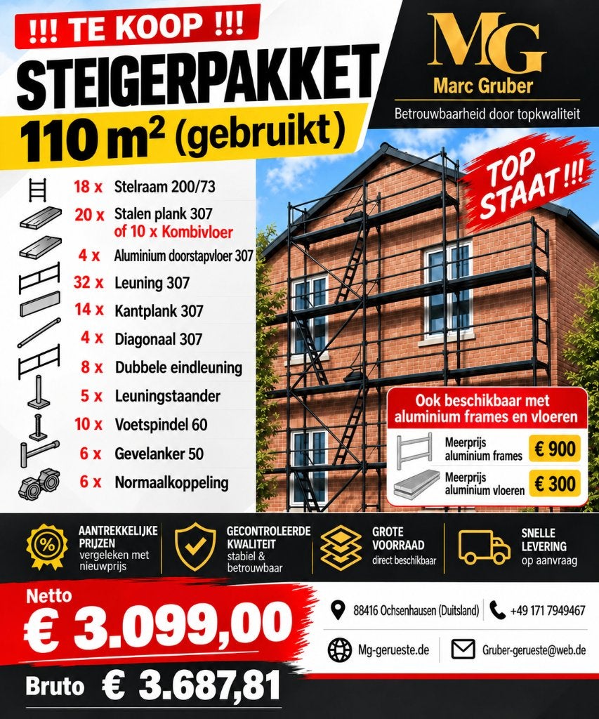 Gebruikt  Steigerpakket 110 m² – Zeer goede staat, Ophalen of Verzenden, Gebruikt, Overige typen, 5 meter of hoger