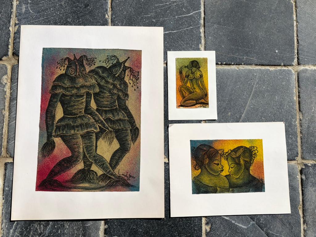 Ensemble de peintures sur sable au Zaïre/Congo — Lenda-Bav, Enlèvement, Comme neuf