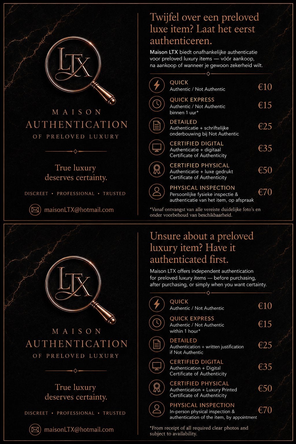 Authenticatie van designertassen, Enlèvement ou Envoi, Neuf