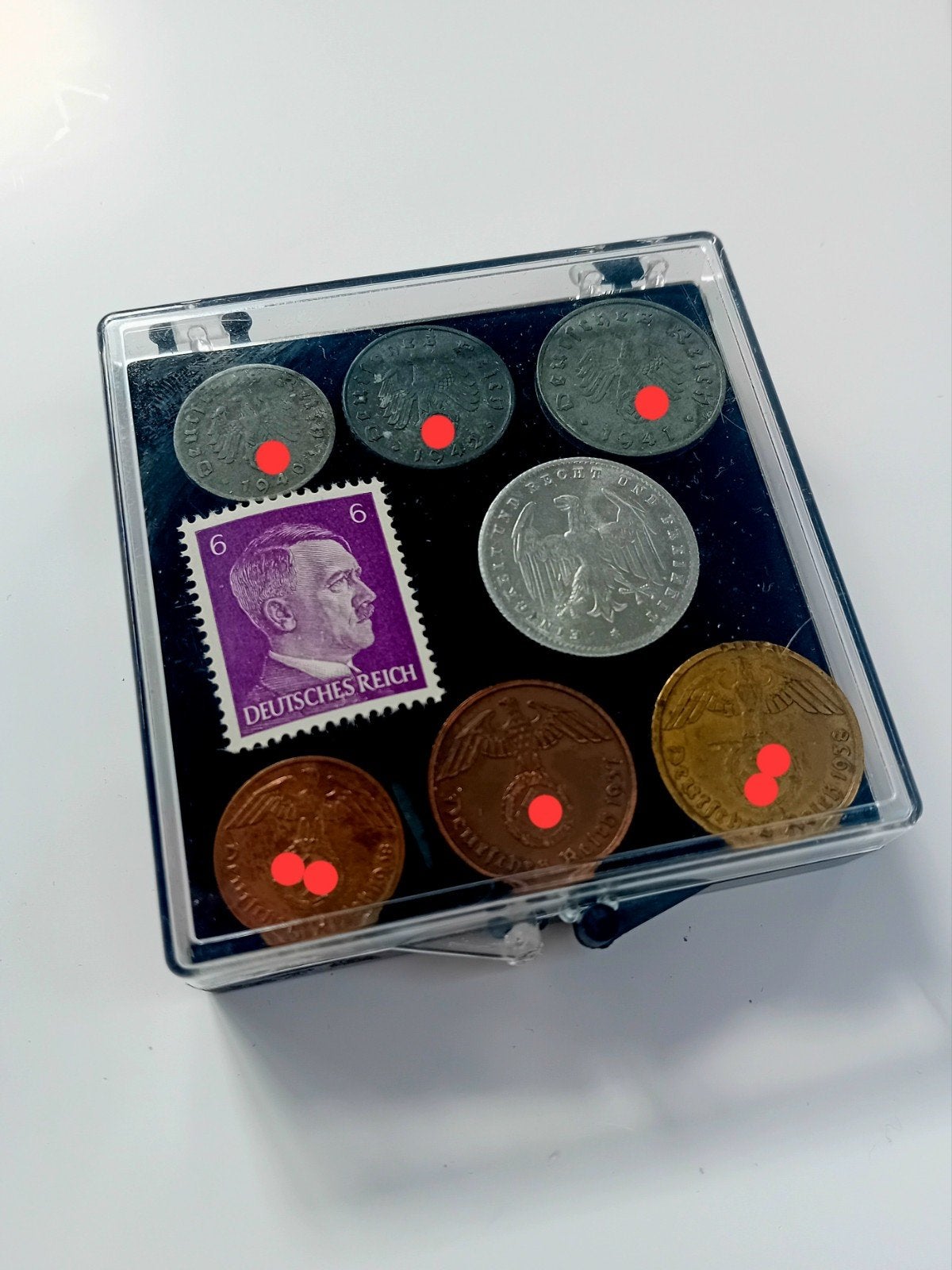 WO2 Duitse Munten Set 6x Reichspfennig + Postzegel Hitler, Ophalen of Verzenden, Overige soorten, Overige typen