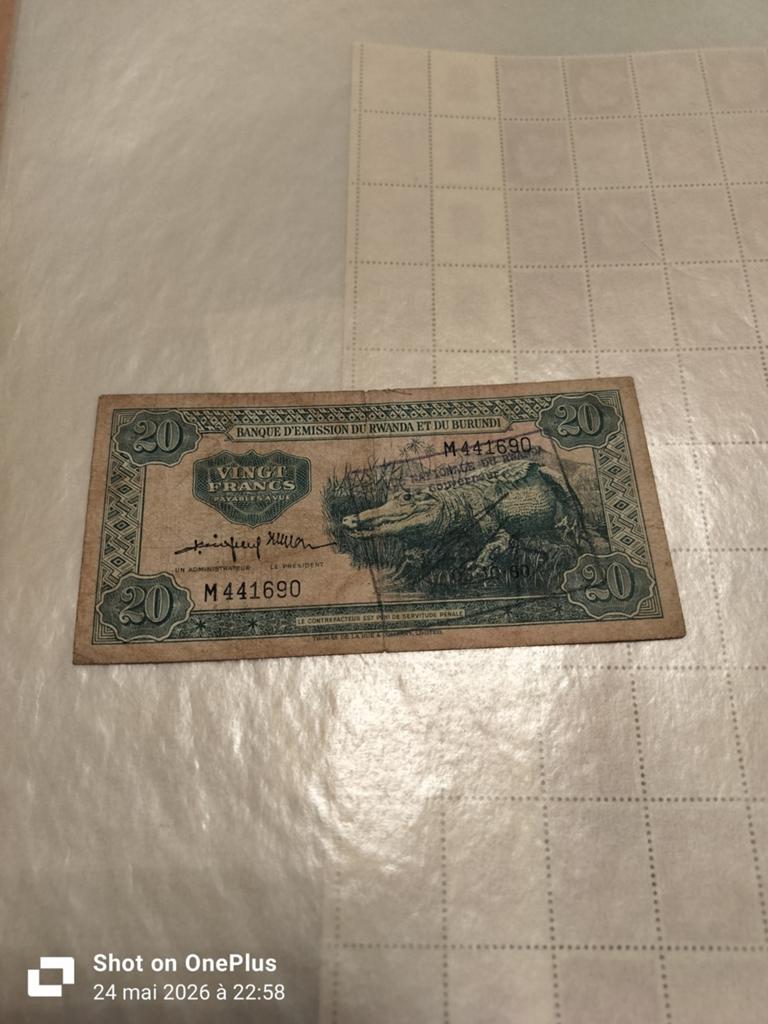 20 francs Rwanda et du Burundi, Postzegels en Munten, Munten en Bankbiljetten | Verzamelingen, Ophalen
