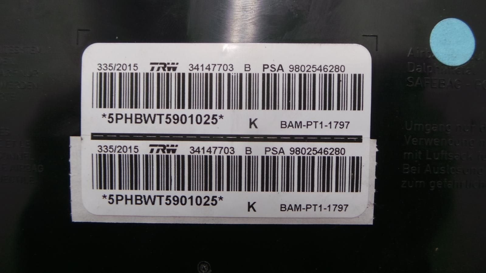 PEUGEOT 208 GTI AIRBAG RECHTS 2016, Ophalen of Verzenden, Gebruikt, ARN erkend
