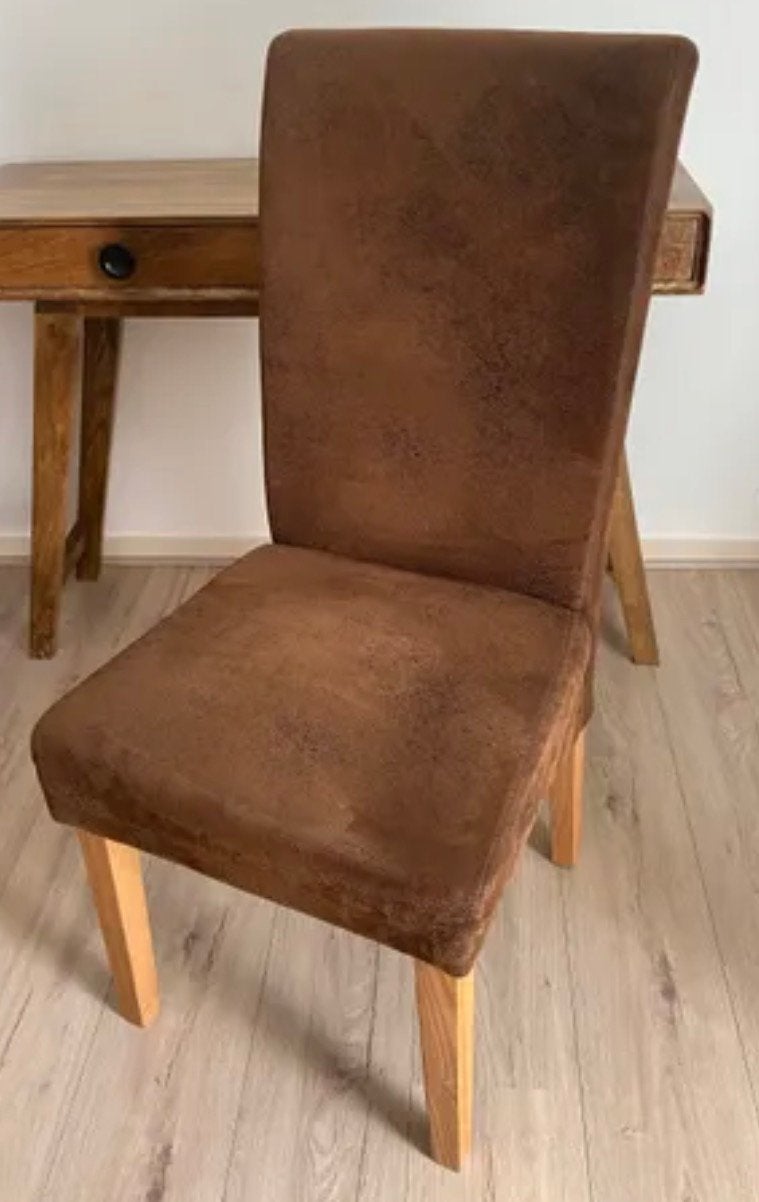 Lot de 4 chaises marron en suedine, tres bon etat, Enlèvement, Comme neuf