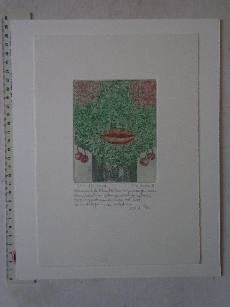 Leuke ets van Lea Goovaerts "Rood" uit 1996, Ophalen of Verzenden, Ets, Met tekst, 1950 - 1999