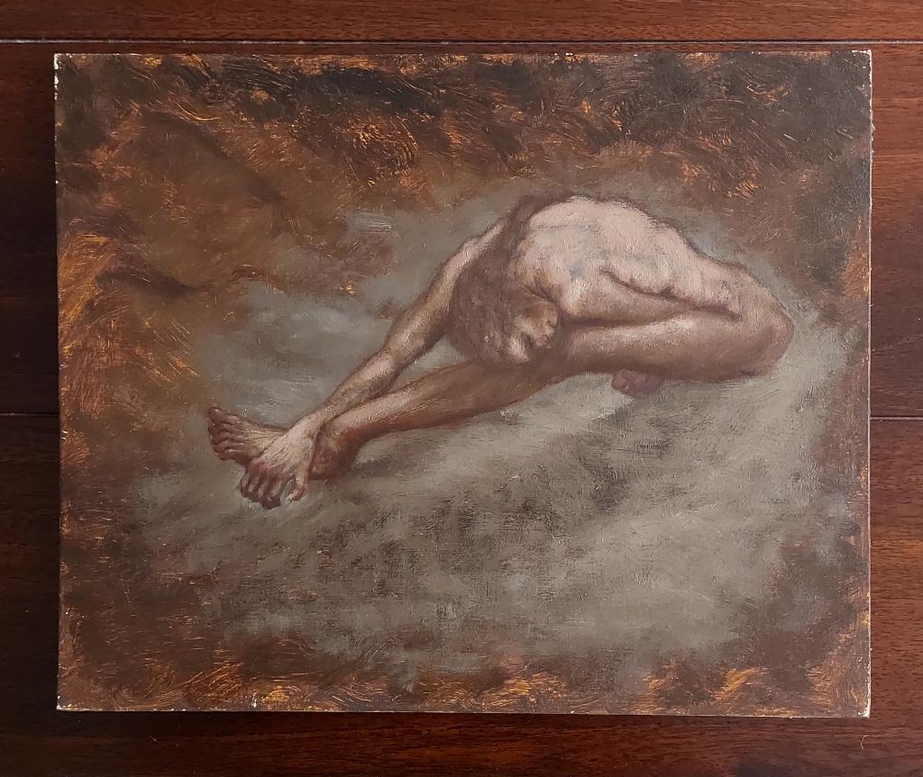 Schilderijtje van Naakt in Artistieke Pose - Olieverf, Antiek en Kunst, Ophalen of Verzenden