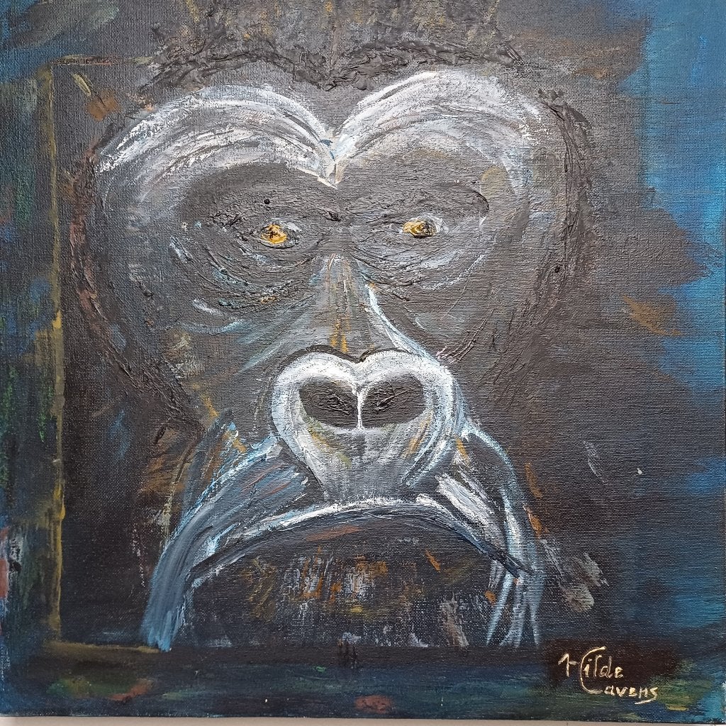 Schilderij gorilla, olieverf paletmes, nieuw., Ophalen, Olieverf